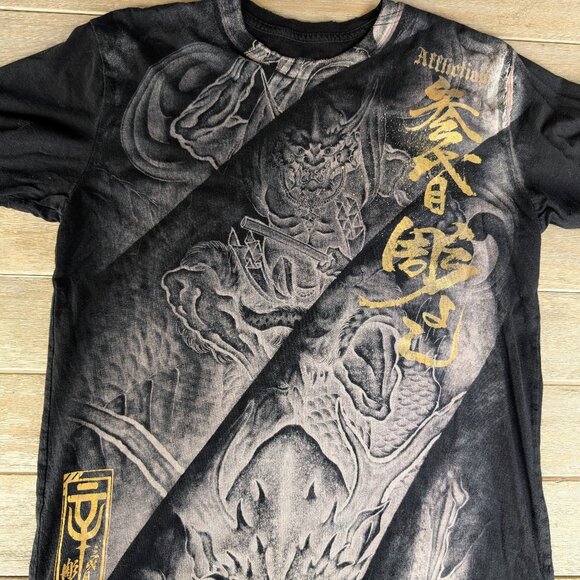 Vintage Y2K Affliction Heroes & Demons Dragon Samurai Shirt By Horiyoshi Sz M - Picture 1 of 6